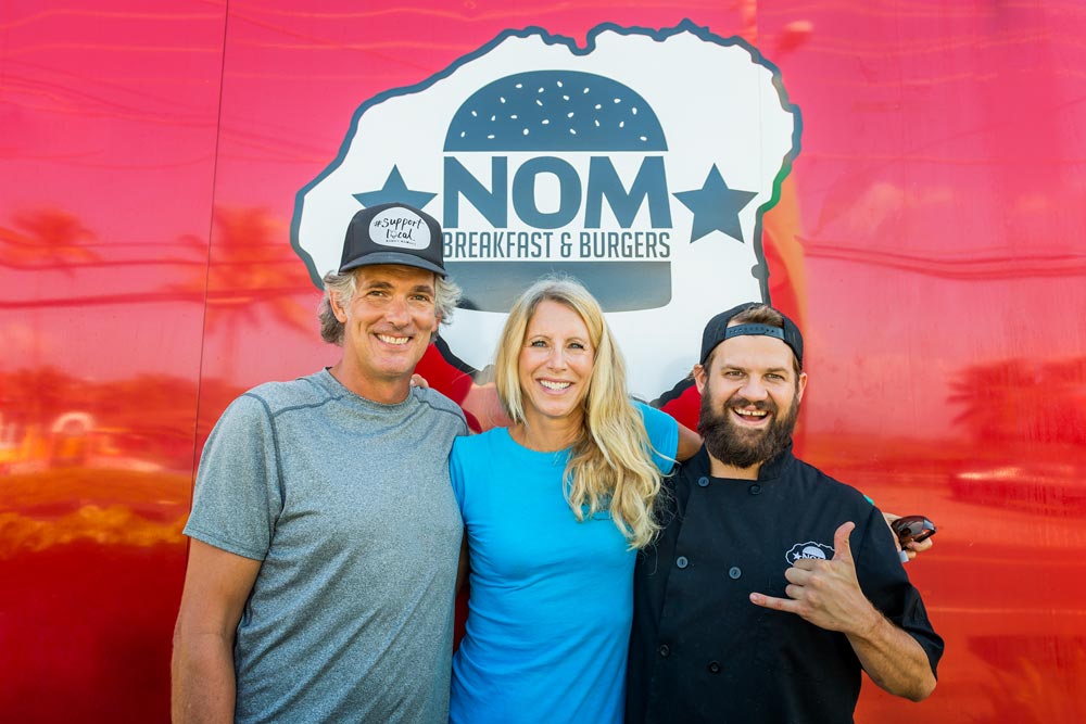 NOM-004-Web Mark and Terri Brown, and chef Thomas Fuquay of Nom Breakfast and Burgers. Daniel Lane photo
