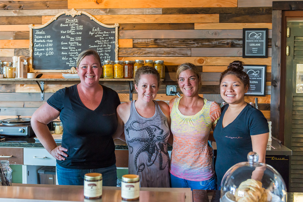 Aletha Thomas, Becky Umakoshi (sales), Colen Harrier (jam maker) and Kirra Yoshioka. Daniel Lane photo