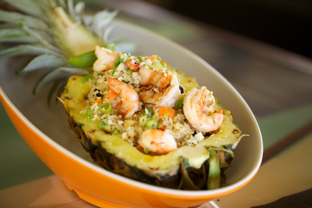 Lava Lava Beach Club’s pineapple fried rice with shrimp, soybeans, egg and a sweet and savory teriyaki sauce. Photo courtesy of Lava Lava Beach Club.
