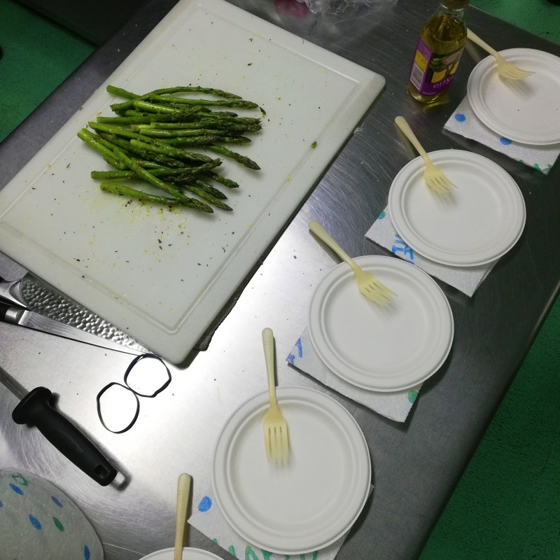 Food dishes being prepared in kitchen on Kauai, Hawaii