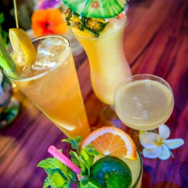 Tropical drinks at Tiki bar on Kauai, Hawaii